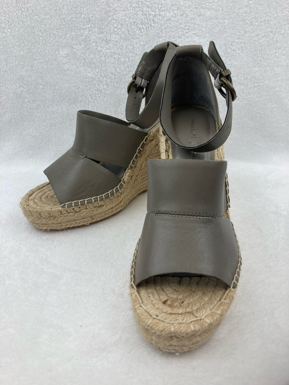 TREASURE & BOND‎ Sannibel Gray Leather Espadrille Wedge Sandals sz 7 Platform